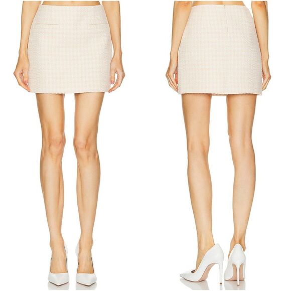 NWT Anine Bing Vanessa Houndstooth Tweed Mini Skirt in Peach/Off White - Size 4 - Picture 1 of 10
